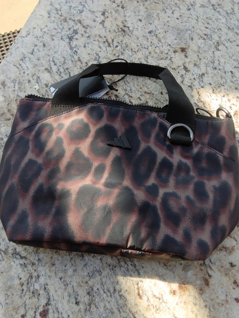 Leopard Print Tote Bag with Black Handles - Brown/Black
